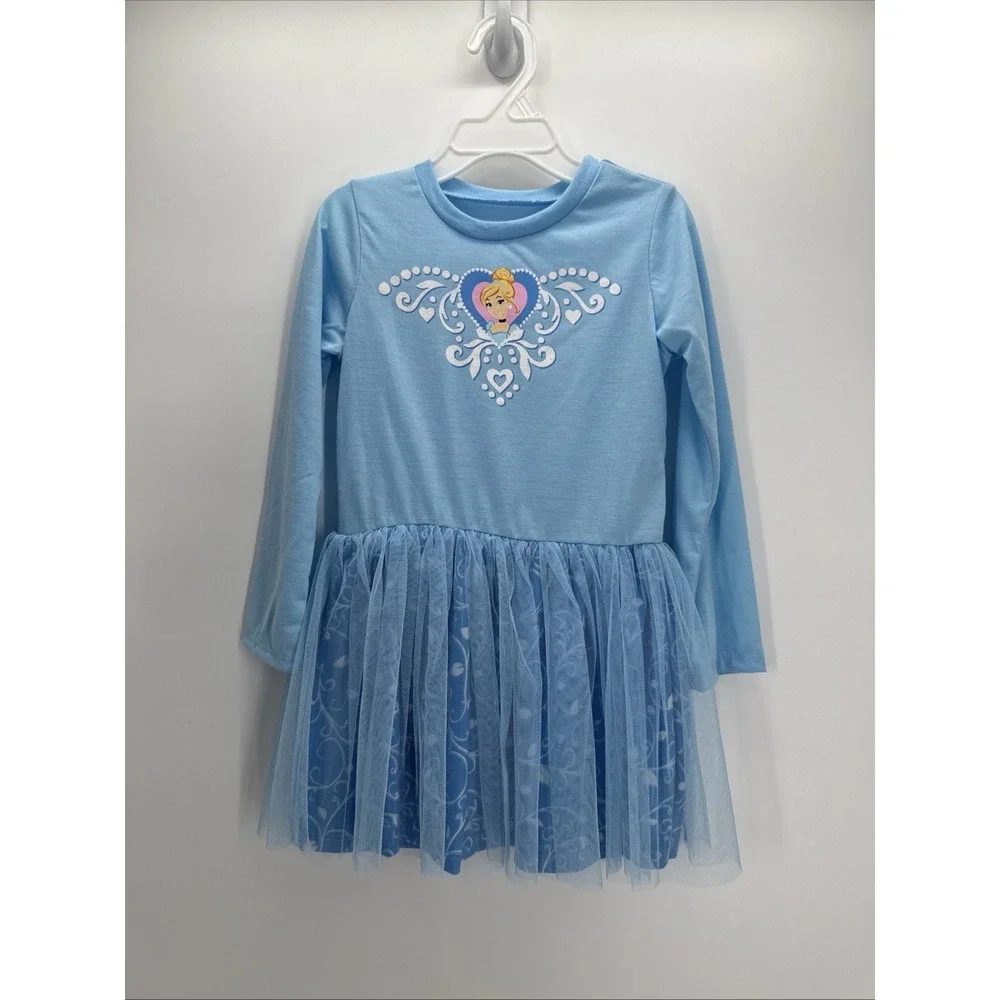 Disney Princess Cinderella‎ Blue Tutu Dress Girls Long Sleeve Tulle Skirt 6/6X